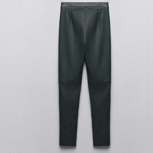 Zara Green Faux Leather high rise skinny pants leggings size small small - Picture 6 of 7